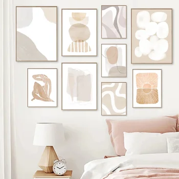 Скандинавский простой настенный арт нейтральный бежевый серый акварель абстрактный стиль HD холст плакат печать дома спальня гостиная декор