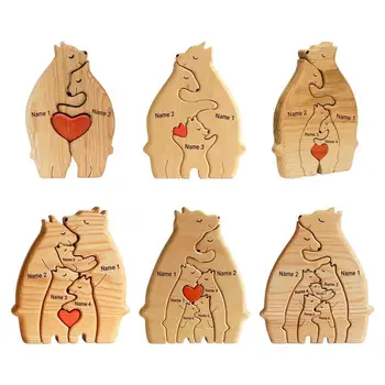 Персонализированный 2-7 имен Медведь Семейная тема Деревянная художественная головоломка 2023 Деревянные украшения для рабочего стола Индивидуальный подарок для семьи