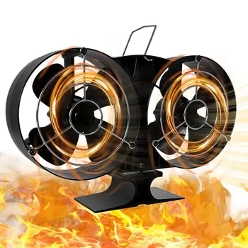  Вентилятор печи с двумя головками и экраном Вентилятор камина с тепловым приводом Дровяная горелка Эко-вентилятор Бесшумное распределение тепла Домашний зимний теплее