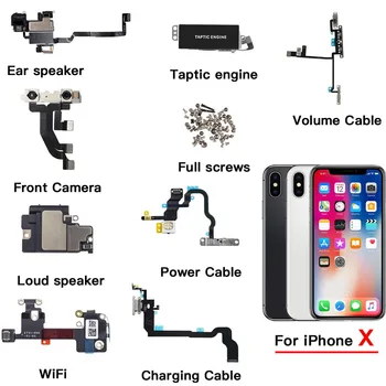 Внутренние части для iPhone X Фронтальная камера Мощность Громкость Зарядка Гибкий кабель Наушник Громкоговоритель Wi-Fi Металлический кронштейн Все винты