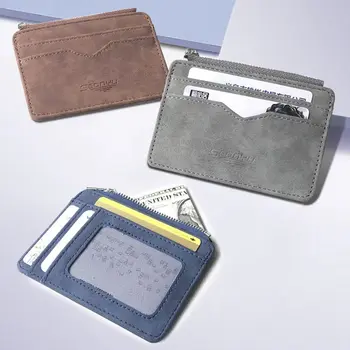 Простой матовый ретро кожаный короткий маленький денежный мешок зажим для денег кошелек для монет держатель карты