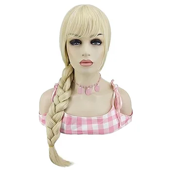 Блондинка Барби Парик для женщин с косами Женский костюмный парик Барби Длинный плетеный блондинистый парик с челкой для костюмированной вечеринки
