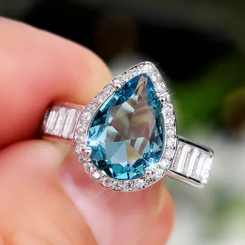 Новые сверкающие кольца из циркона с голубой каплей воды для женщин, элегантные свадебные украшения, аксессуары для помолвки
