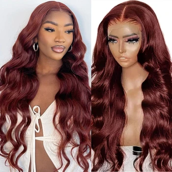 Красновато-коричневый кружевной передний парик 13X4 синтетический парик Парики с волнами тела для черных женщин Кружевной фронтальный парик предварительно выщипанный с детскими волосами