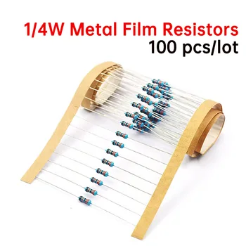 100 шт./лот 1/4 Вт 1R ~ 22M 1% Резистор из металлической пленки 100R 220R 1K 1.5K 2.2K 4.7K 10K 22K 47K 100K 100K 100 220 1K5 2K2 4K7 Сопротивление Ом