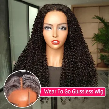  Wear And Go Kinky Curly 4x6 HD Lace Glussless Wigs Для Женщин Готовые К Ношению Предварительно Обрезанные И Выщипанные 4x4 Кружевная Застежка Парик Из Человеческих Волос