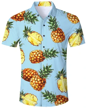 Новые летние мужские рубашки Ананас 3D-принт Гавайская пляжная рубашка для мужчин Женская одежда С коротким рукавом Лацкан Уличная блузка Топы