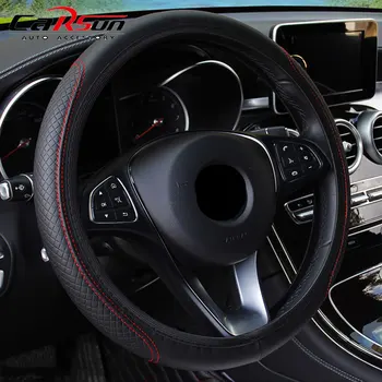 car Черный чехол на рулевое колесо автомобиля из искусственной кожи для hyundai tucson 2016 2017 ix35 i30 solaris accent santa fe creta Sonata