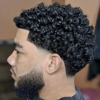 Curl Toupee для чернокожих мужчин Африканский парик для мужчин Skin Base Hair Pieces Men's Toupee Replacement System мужской шиньон