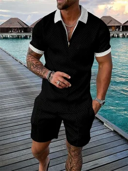 Летняя мужская рубашка-поло с принтом и застежкой-молнией с короткими рукавами с высококачественной уличной повседневной спортивной мужской одеждой