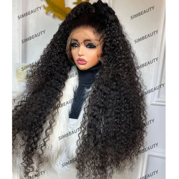 250 плотность толстые 30 дюймов длинные кудрявые парики из человеческих волос для черных женщин натуральные черные бесклеевые 13x6 глубокие кружевные передние парики