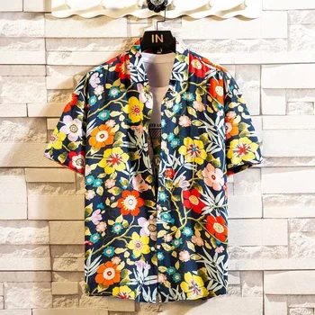 Мода 3d печатная цветочная рубашка мужская летняя гавайская рубашка плюс размер пляж цветочный цвет рубашки с коротким рукавом пуговицы лацкан алоха блузка