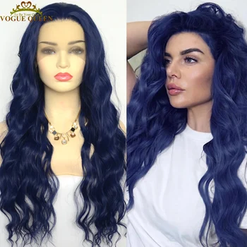 Voguequeen Темно-синий синтетический кружево спереди парик тело волна термостойкое волокно косплей для женщин