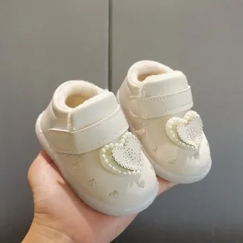 Zapatillasplush Детская обувь для ходьбы Зимняя хлопчатобумажная обувь Младенцы Маленький ребенок в возрасте 0-2 лет Теплая обувь принцессы Кожаная обувь для девочек Детская обувь