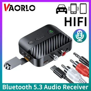 VAORLO Bluetooth 5.3 Аудиоприемник 3,5 мм AUX R/L RCA Поддержка TF / USB U-Disk Play Hifi Стерео Музыка Беспроводной адаптер с микрофоном HD