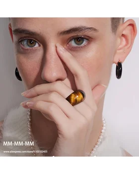 MM Натуральные кольца из агата тигрового глаза для женщин Ювелирные изделия во французском стиле Ins Модный подарок высокого класса