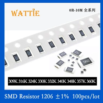 SMD Резистор 1206 1% 309K 316K 324K 330K 332K 340K 348K 357K 360K 100 шт./лот Чип-резисторы 1/4 Вт 3,2 мм * 1,6 мм