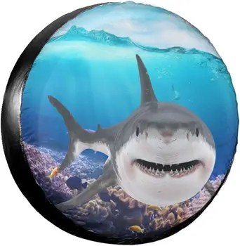  Shark Ocean Theme Print Чехол для запасного колеса Водонепроницаемый универсальный колпак для колес Пыленепроницаемый протектор для колес 14