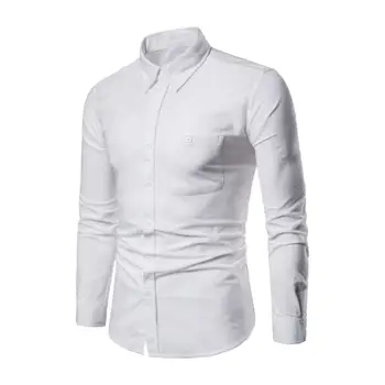 Мужская деловая рубашка Стильная мужская весна-летняя рубашка с отложным воротником Slim Fit Patch Pocket Пуговицы с длинным рукавом для мужчин