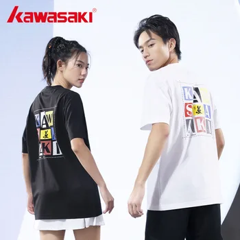 Футболка Kawasaki Мужская футболка для бадминтона унисекс с коротким рукавом с круглым вырезом Быстросохнущая летняя одежда для бадминтона A3945
