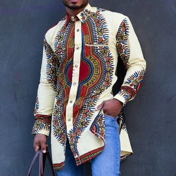 Модная новая рубашка в этническом стиле Модная рубашка с цифровой печатью Дышащий приталенный кардиган средней длины