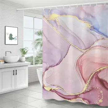 Водонепроницаемые занавески для душа Мраморная полоса 3D-печатная занавеска для ванны Ткань Полиэстер Экран для ванны Простой стиль Домашний декор с крючком