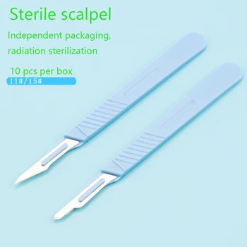 11 # 15 # Одноразовый стерильный скальпель Радиационная стерилизация Пластиковая ручка DIY Инструмент Хирургический нож для животных