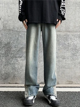Y2K Мужская уличная одежда Джинсы Ретро Стирка воды Мода Комбинезон с широкими штанинами Комбинезон для бега трусцой Высокая талия Брендовая одежда