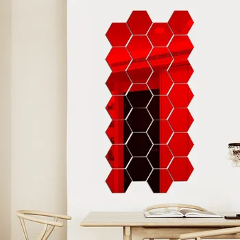 3D Зеркало Настенные Наклейки Hexagon DIY Зеркала Наклейка Самоклеящиеся мозаичные плитки Наклейки для спальни Гостиная Украшение дома