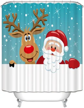 3D Милый Санта-Клаус Северный Олень Рождественская занавеска для душа Смешной мультфильм Детская ванная комната Занавески для ванны Рождество Новый год Домашний декор ванны