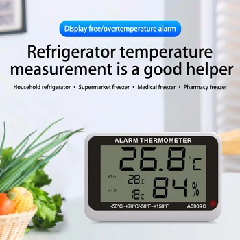 ЖК-дисплей Цифровой термометр Гигрометр °C / F Морозильная камера Гигротермограф Адсорбируемый измеритель высокой/низкой температуры и влажности с сигнализацией