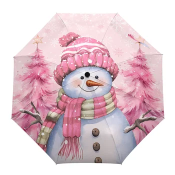 Рождественский снеговик Розовая рождественская елка Автоматический зонтик Путешествия Складной зонтик Портативный зонтик Ветрозащитные зонтики
