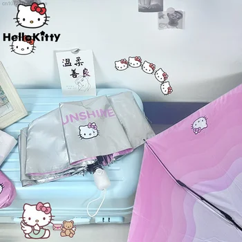 Sanrio Hello Kitty Солнцезащитный зонтик Анти-ультрафиолетовый и антирадиационный солнечный зонтик Дождливый и солнечный зонтик Мультяшный складной зонтик