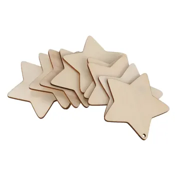 10 x деревянные звездообразные бирки, простые деревянные метки для рукоделия с отверстием (10 см)