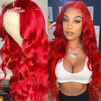 Горячий красный кружевной передний парик из натуральных волос Body Wave 99J Красный бордовый 13X6 Кружевной передний парик предварительно выщипанный для женщин Remy Парик из человеческих волос 180%