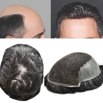 Мужской волосяной протез Мягкий швейцарский кружевной передний мужской парик Система замены человеческих волос Натуральный волосяной парик для мужчины