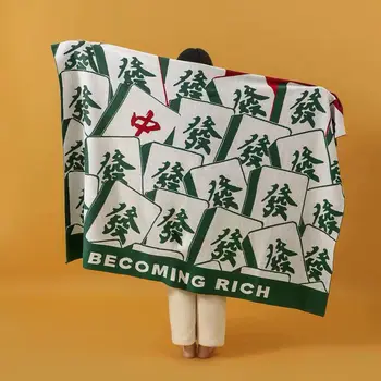 Китайцы становятся богатыми Веселый Фа Цай Мацзян Вязаное одеяло Богемный плед Плед Плед Одеяло Диван Досуг Покрывало Покрывало Покрывало