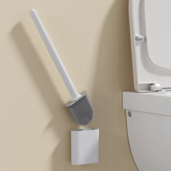 MINI Силиконовая щетка для унитаза Защита от протечек воды с основанием Туалет Гибкая щетка с мягкой щетиной Быстросохнущий держатель Ванная комната