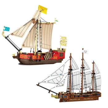 MOC Креативные экспертные идеи Средневековый пиратский корабль Лодка Парусная лодка Модель яхты Строительные блоки Кирпичи DIY Забавные игрушки для детей Подарки