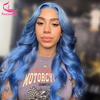 Серебристо-голубой Body Wave Кружева Спереди Прозрачный 13x4 13X6 Кружевные фронтальные парики из натуральных волос Бразильские парики для женщин