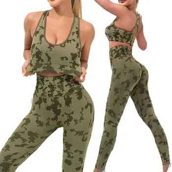 2023 Новые женские камуфляжные дышащие спортивная одежда для йоги Бесшовный набор для йоги больших размеров Леггинсы для бега в тренажерном зале Брюки для фитнеса Спортивный костюм