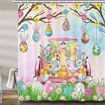 счастливый пасхальный кролик с разноцветными яйцами грузовик мультфильм сад животных тюльпан фантазия страна чудес перегородка для ванной комнаты декор