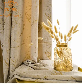  Современные бронзирующие ветви Текстура плотных штор для гостиной Спальня Шенельные жалюзи Жаккардовые шторы Ткань на заказ