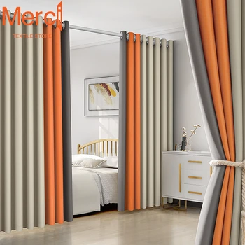  индивидуальные американские серые оранжевые сращенные блэкаут современные простые однотонные шторы для гостиной, столовой, спальни