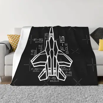 F15 Eagle Jet Fighter Topview Самолет Нарисовать В геометрическом дизайне Одеяло Покрывало На Кровати Толстое мягкое одеяло с рисунком