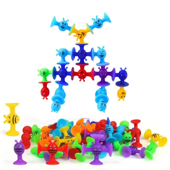 Мягкие строительные блоки Игрушки на присоске DIY Головоломка Липкая игра Детские игрушки для ванны Монтессори Сенсорная игрушка для снятия стресса для аутизма