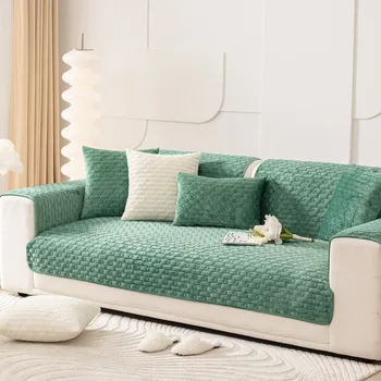  Зимнее теплое плюшевое диванное полотенце Однотонный бархатный стеганый чехол для дивана для гостиной Противоскользящий чехол для дивана Вышивка Чехлы
