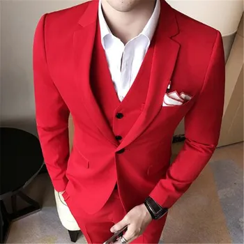 Красный / черный / синий / белый блейзер брюки мужские костюмы на заказ 3 шт. (пиджак + брюки + жилет + галстук)Мода Классический свадебный смокинг Вечеринка Одежда