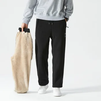  Осенне-зимние флисовые повседневные брюки Мужские плюшевые утолщенные теплые брюки Мужская брендовая одежда Свободные прямые модные брюки с рукавом