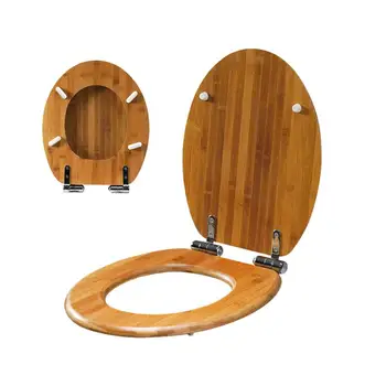 Деревянное сиденье для унитаза Овальное формованное деревянное сиденье для унитаза с петлями из нержавеющей стали Легко чистится Мягкое деревянное сиденье для унитаза с защитой от защемления